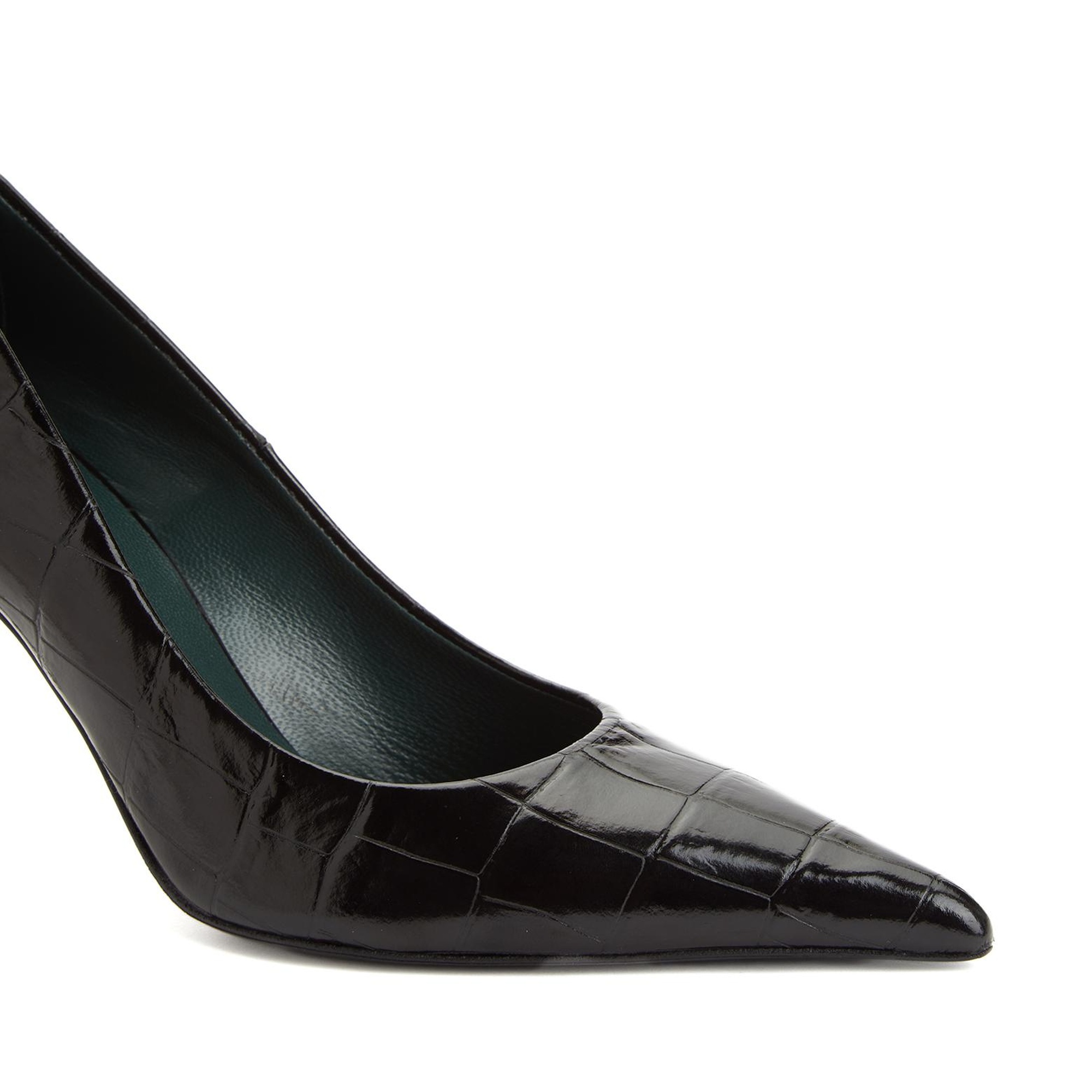 George Hogg Kadın Siyah Kroko Desenli Deri Topuklu Ayakkabı