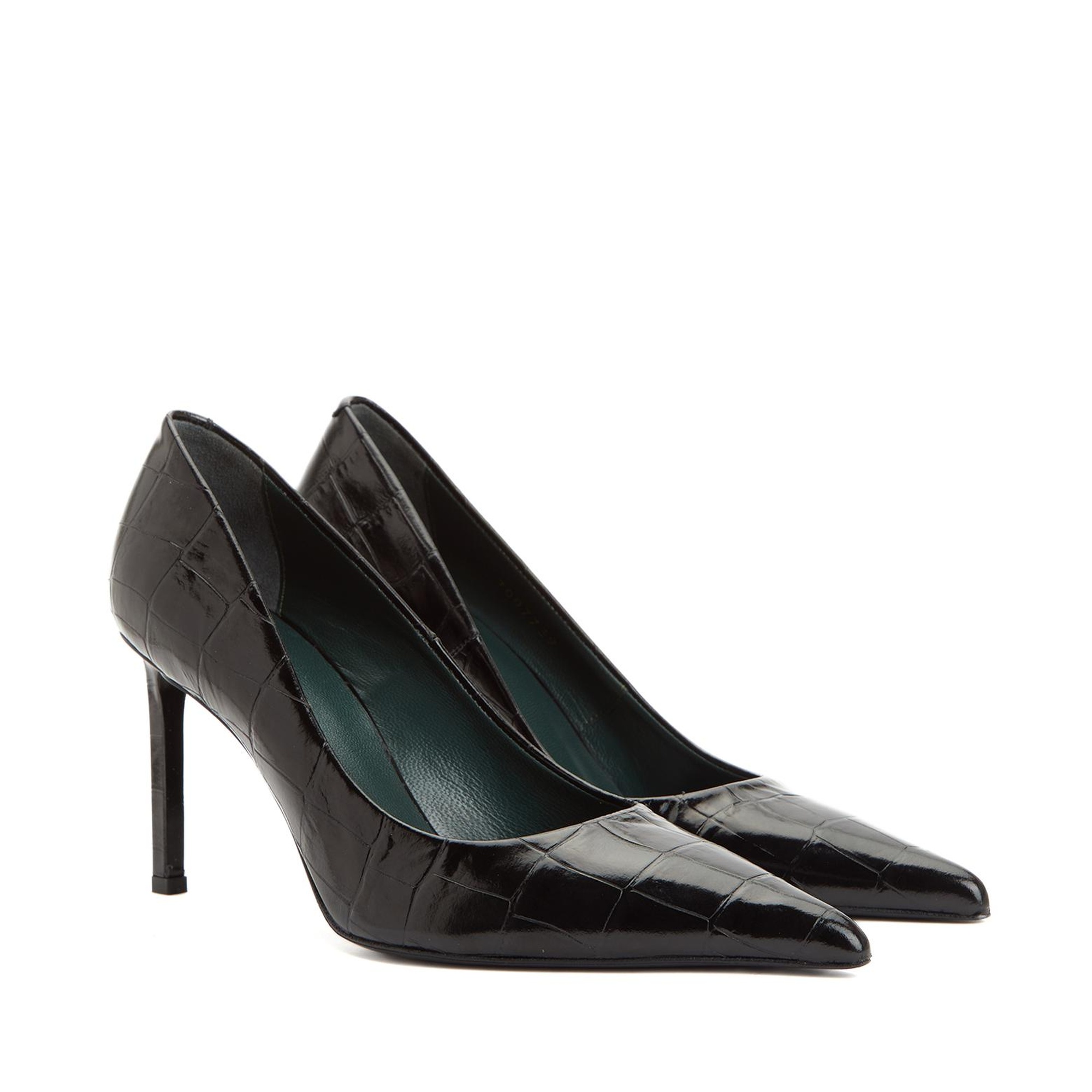 George Hogg Kadın Siyah Kroko Desenli Deri Topuklu Ayakkabı