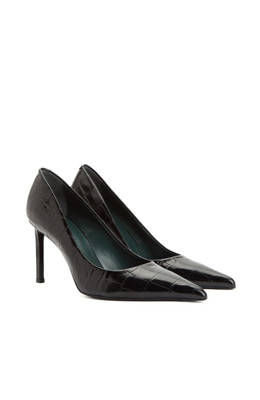  George Hogg Kadın Siyah Kroko Desenli Deri Topuklu Ayakkabı