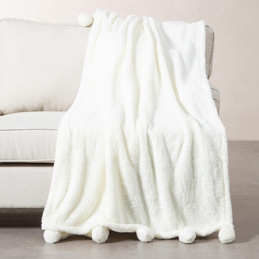  PONPONLU DİZ ÜSTÜ BATTANİYE EKRU 130X160