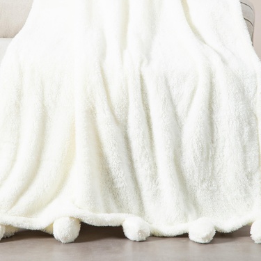  PONPONLU DİZ ÜSTÜ BATTANİYE EKRU 130X160