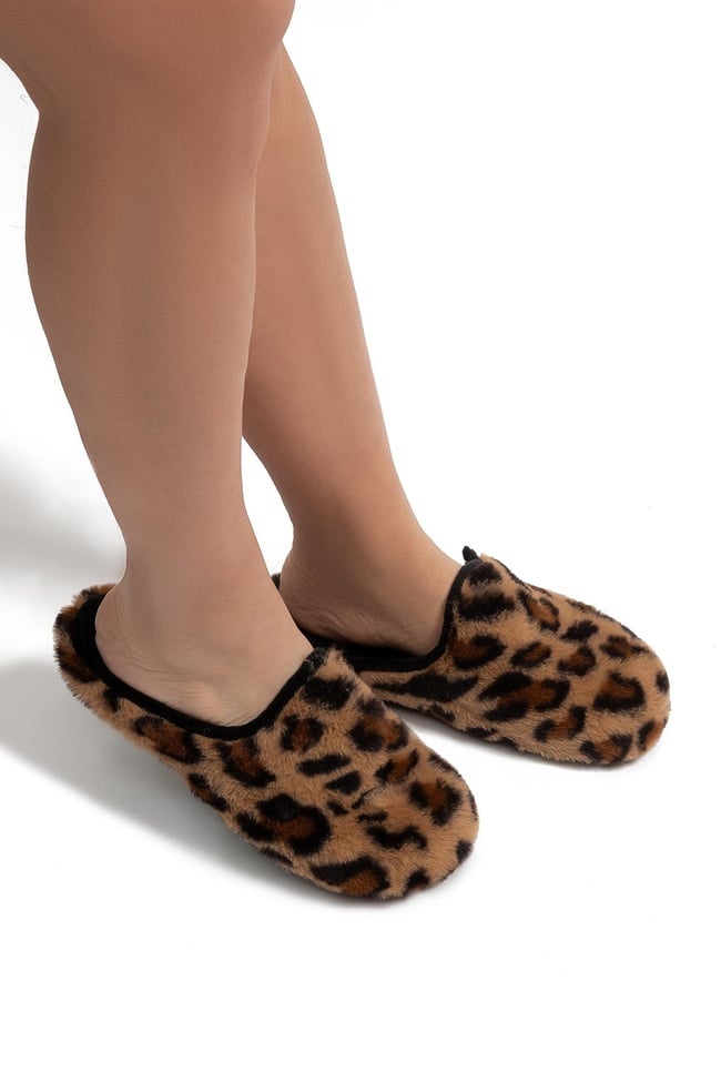  Leopar Kadın Peluş Ev Terliği Siyah 37/41