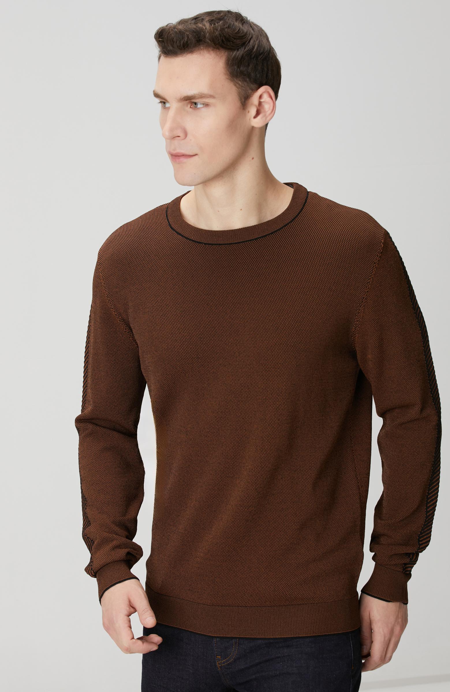 Network Erkek Kahverengi Kolu Jakar Detaylı Triko Kazak