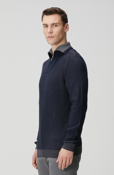  Network Erkek Lacivert Dik Yaka Çift Renk Kazak