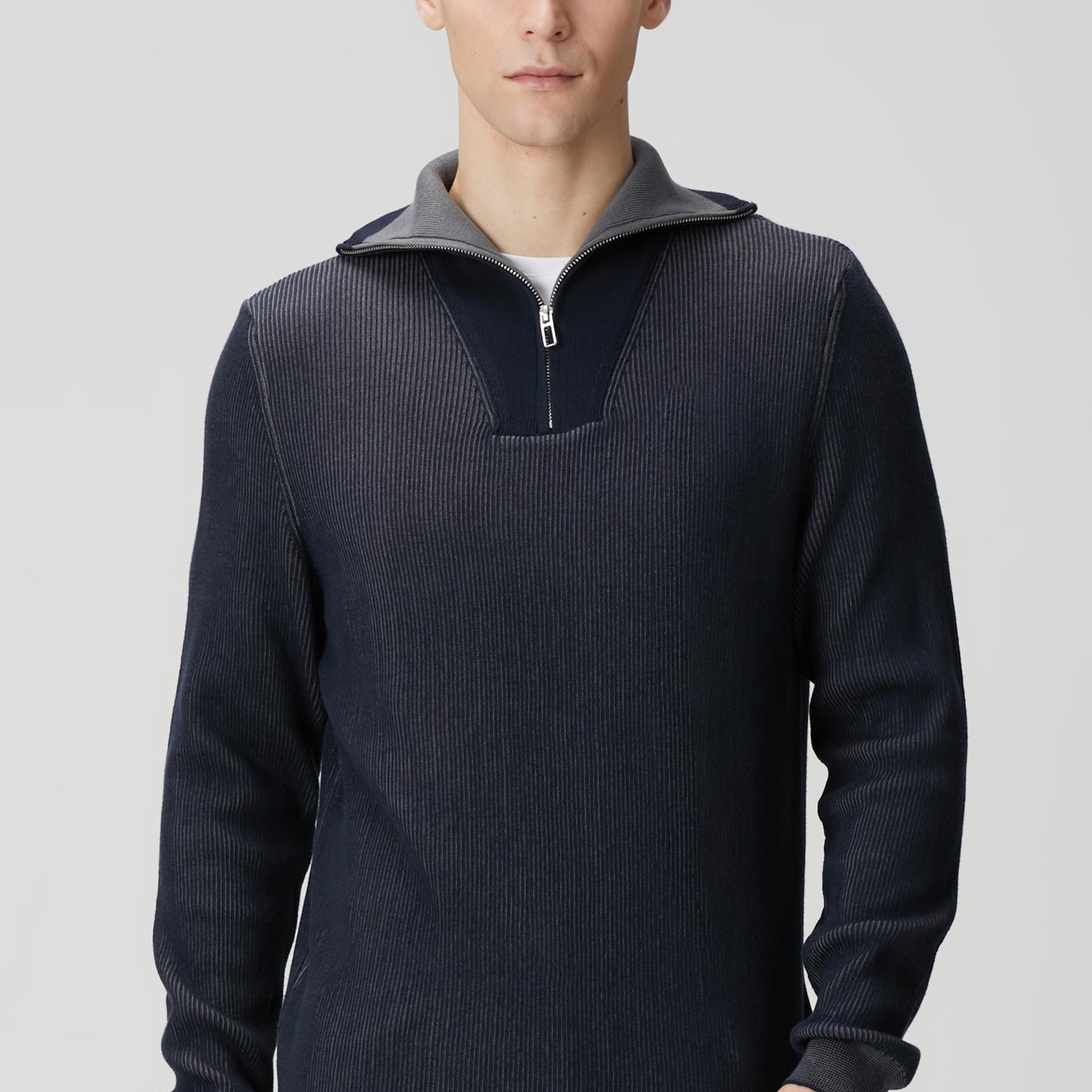 Network Erkek Lacivert Dik Yaka Çift Renk Kazak