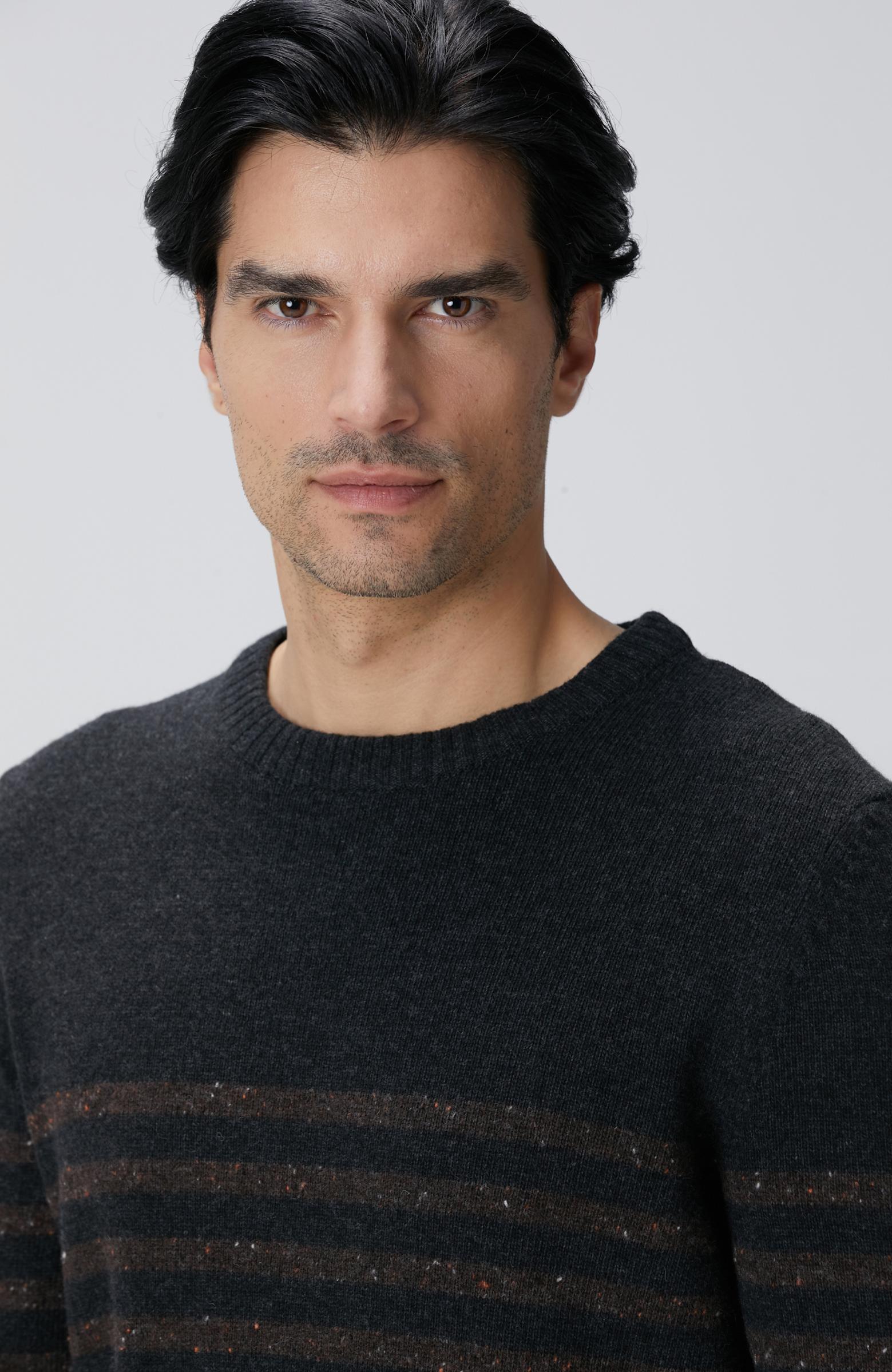 Network Erkek Antrasit Çizgi Desenli Yün Kaşmir Karışımlı Kazak