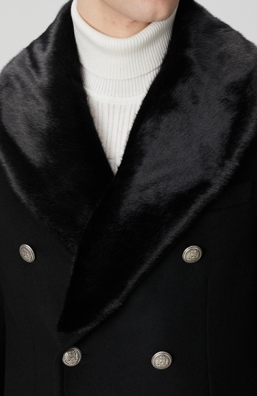  Network Erkek Siyah Yün Kaşmir Karışımlı Palto