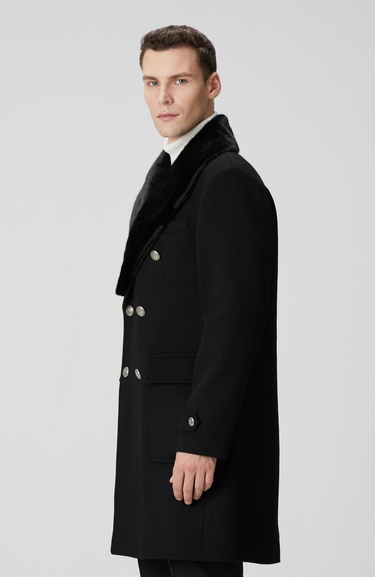  Network Erkek Siyah Yün Kaşmir Karışımlı Palto