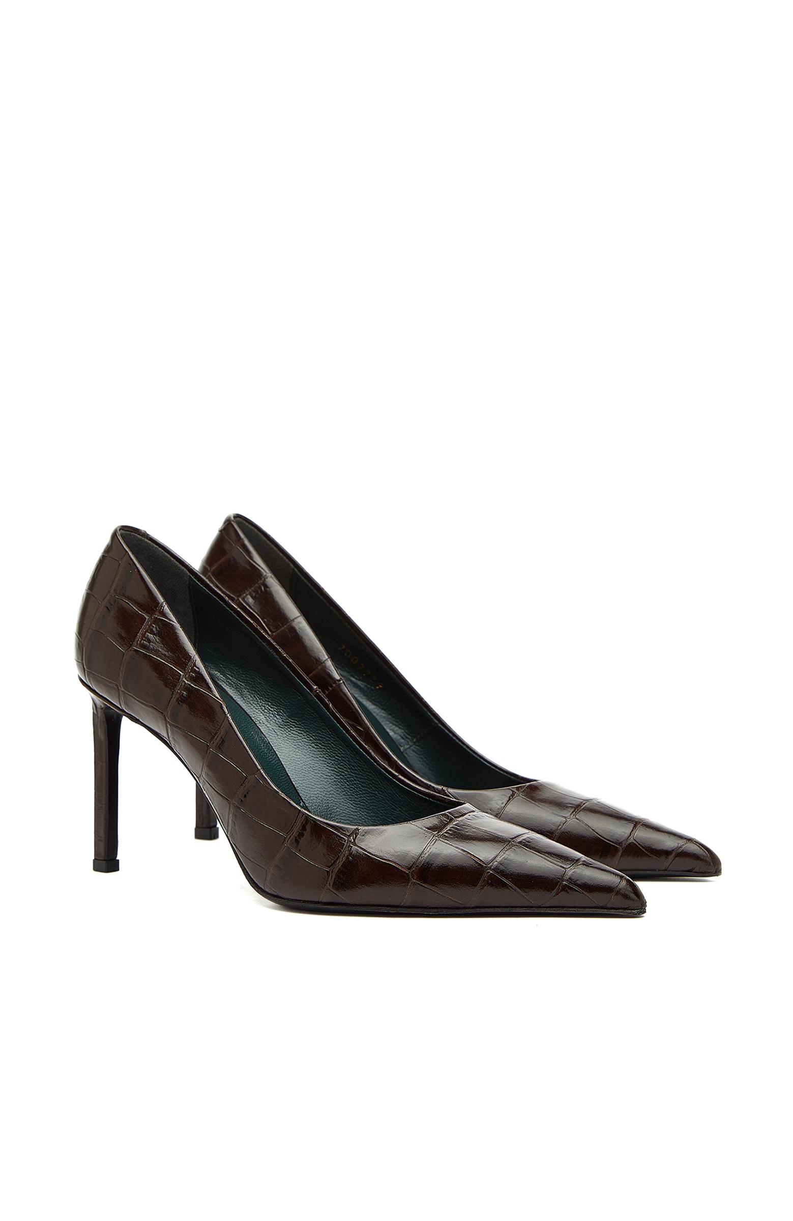 George Hogg Kadın Kahverengi Kroko Desenli Deri Topuklu Ayakkabı