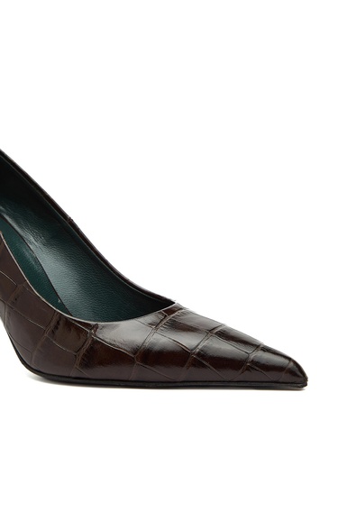  George Hogg Kadın Kahverengi Kroko Desenli Deri Topuklu Ayakkabı