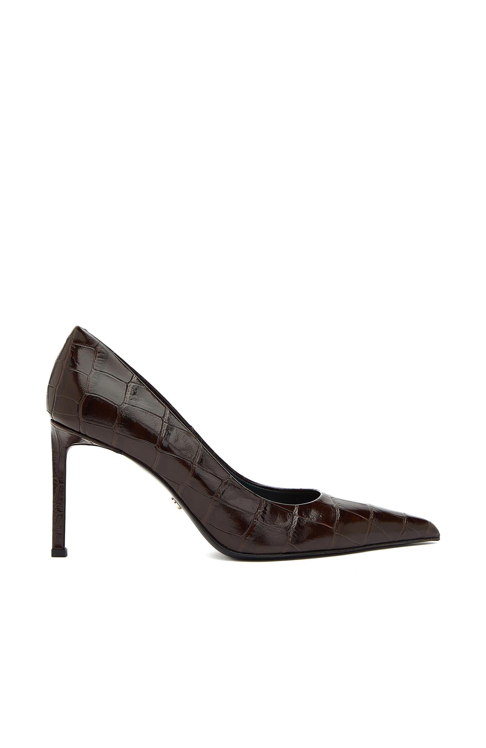 George Hogg Kadın Kahverengi Kroko Desenli Deri Topuklu Ayakkabı