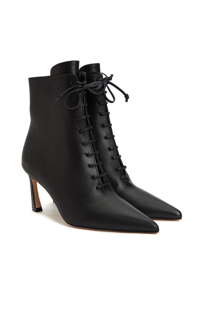  George Hogg Kadın Siyah Bağcıklı Topuklu Deri Bot