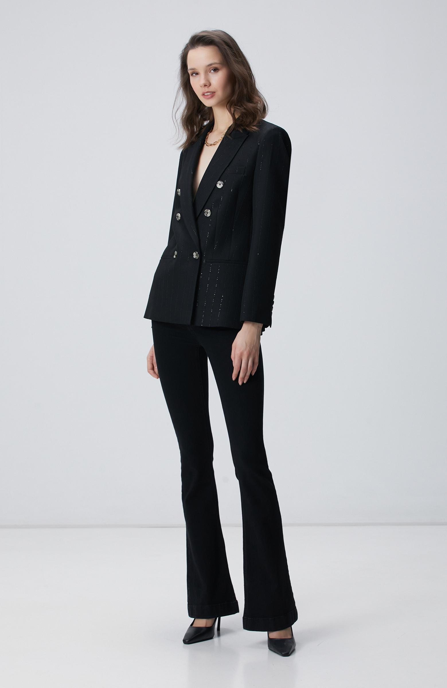  Network Kadın Siyah Payetli Çizgili Ceket