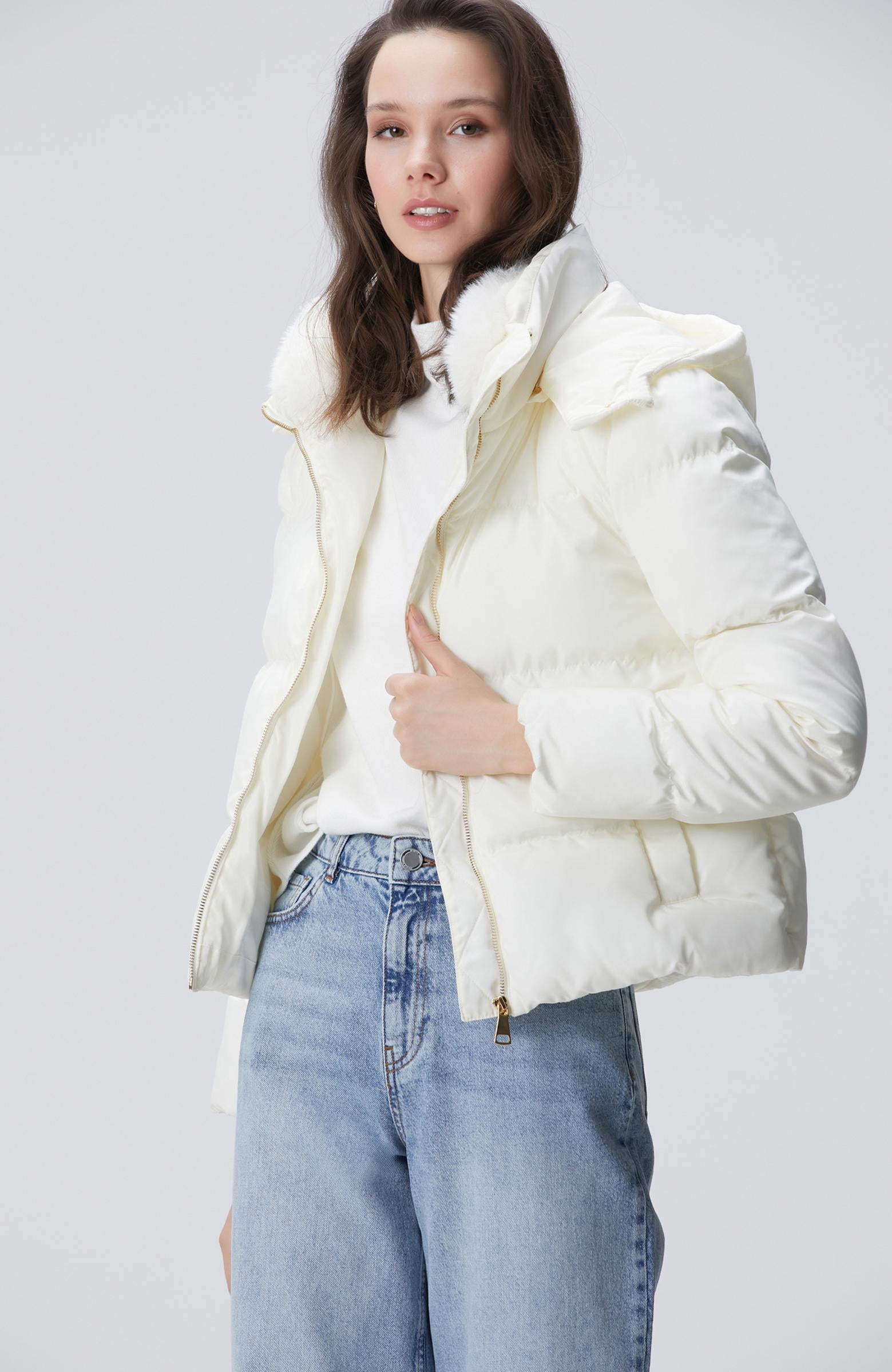  Network Kadın Kırık Beyaz Kapüşonlu Kapitone Mont