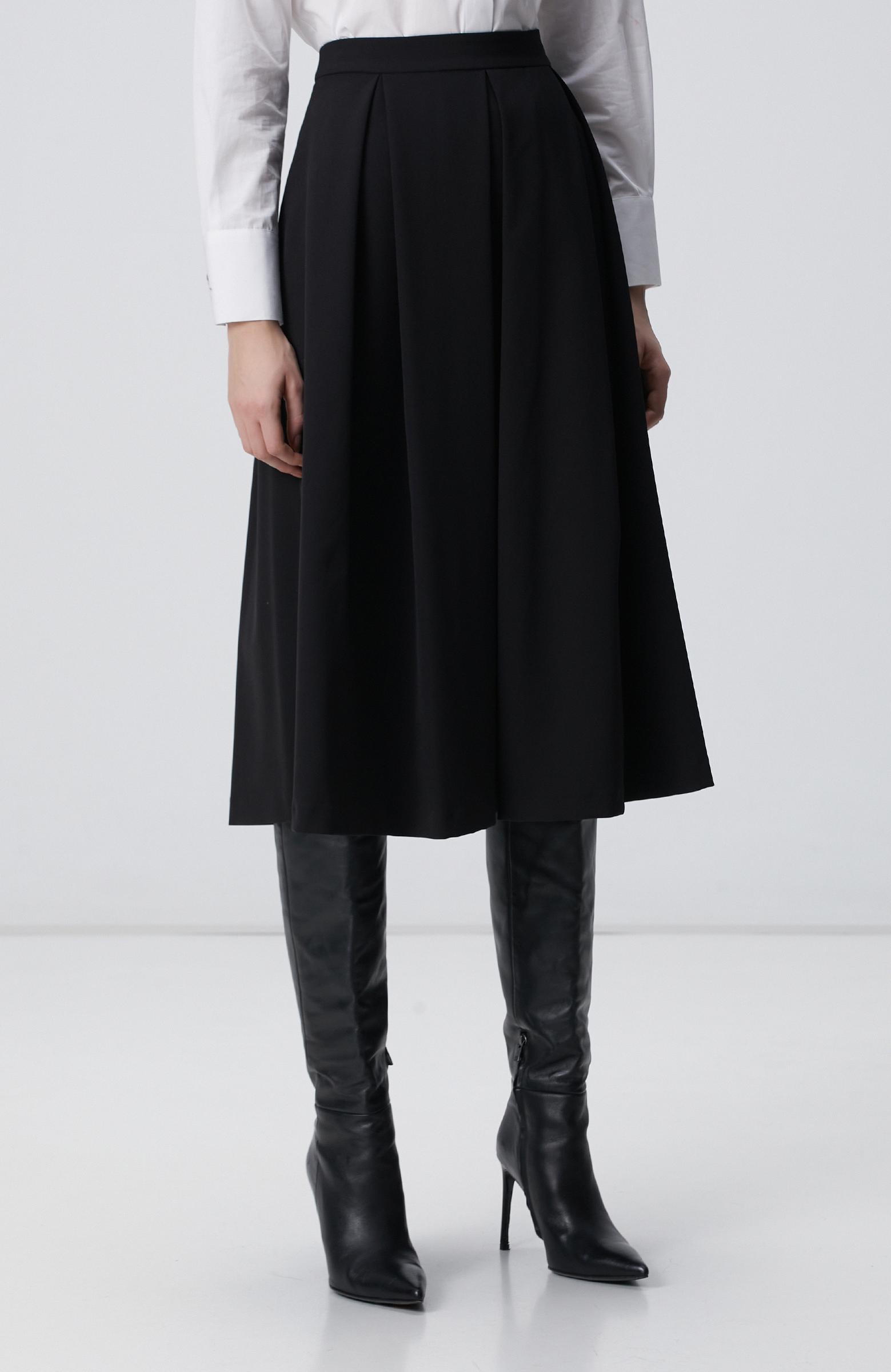 Network Kadın Siyah Geniş Pile Detaylı Diz Altı Etek