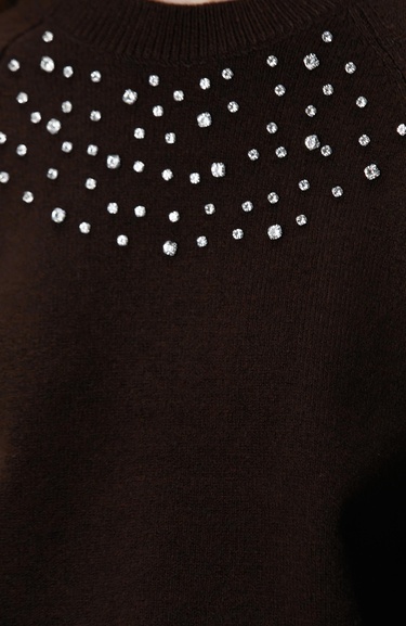  Network Kadın Kahverengi Bisiklet Yaka Taş İşlemeli Kazak