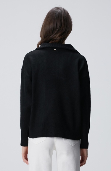  Network Kadın Siyah Dik Yaka Fermuarlı Uzun Kol Kazak