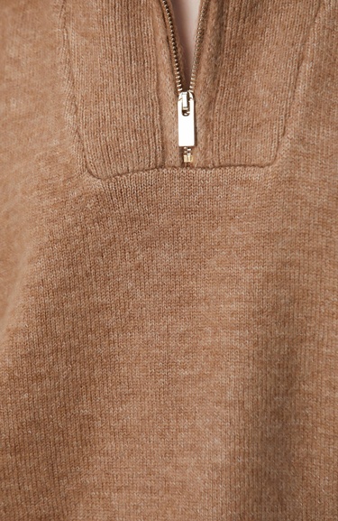  Network Kadın Camel Dik Yaka Fermuarlı Uzun Kol Kazak