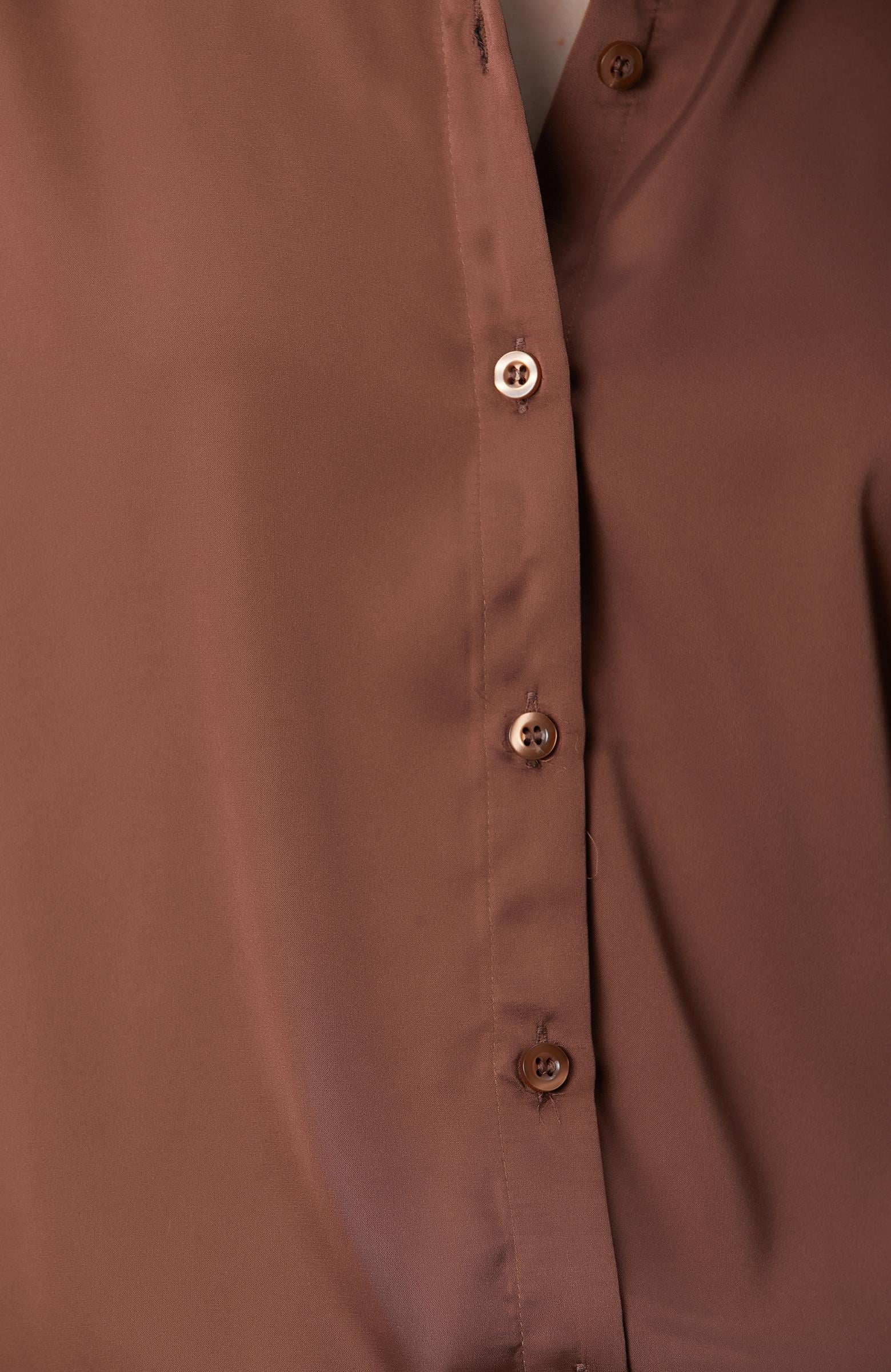 Network Kadın Kahverengi Geniş Manşetli Saten Gömlek