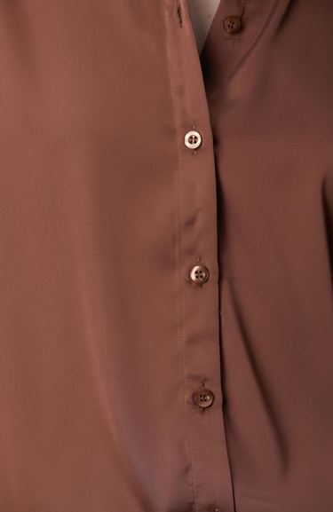  Network Kadın Kahverengi Geniş Manşetli Saten Gömlek