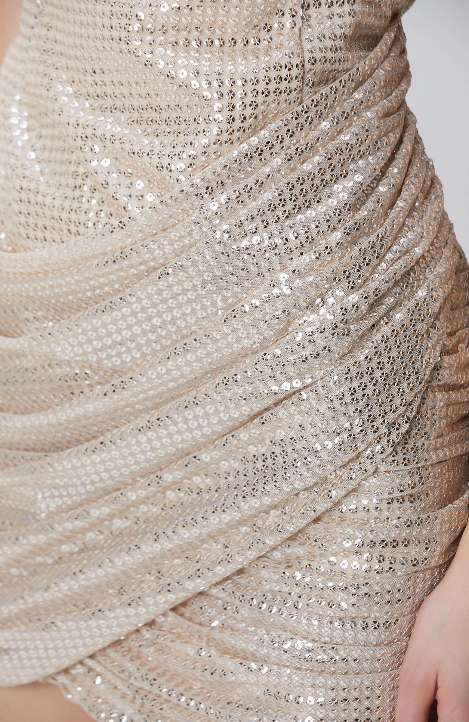 Network Kadın Gold Altın Rengi Payetli Mini Abiye Elbise