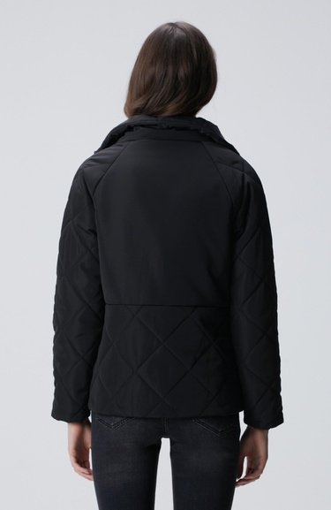  Network Kadın Siyah Yarım Kapitone Detaylı Kaban