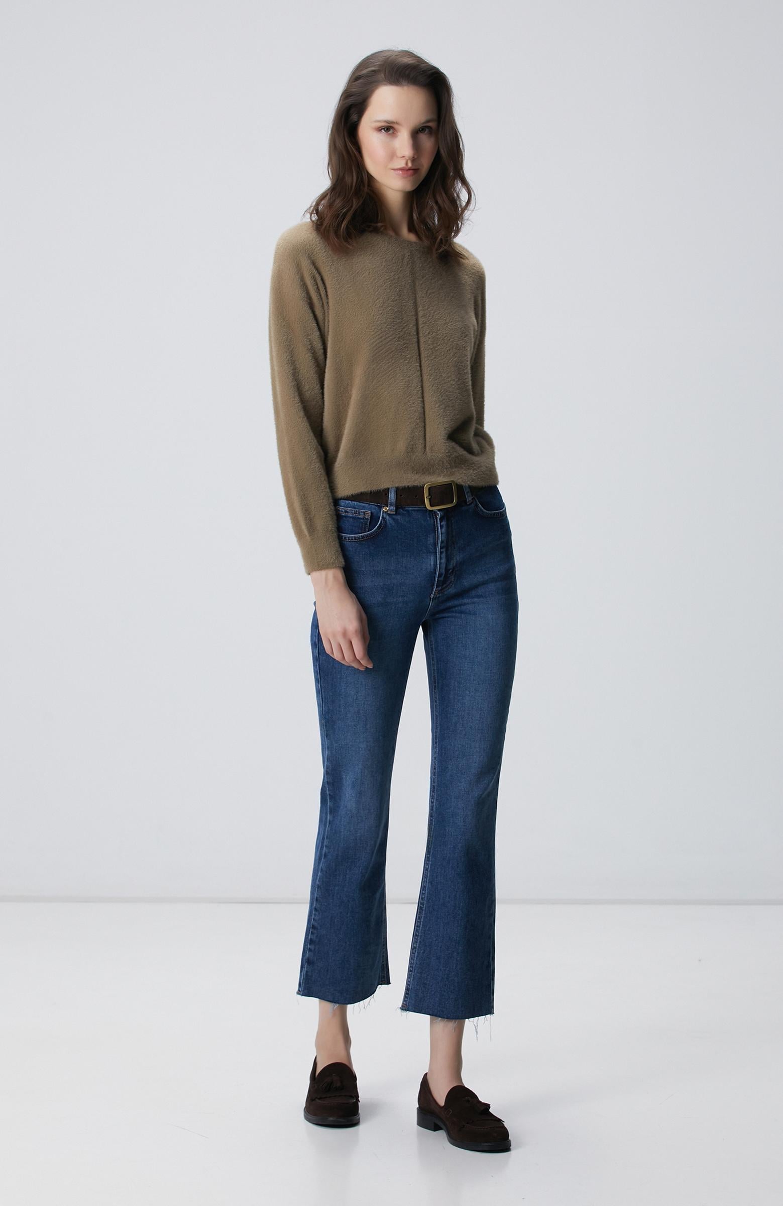 Network Kadın Haki Sakal İp Basic Kazak