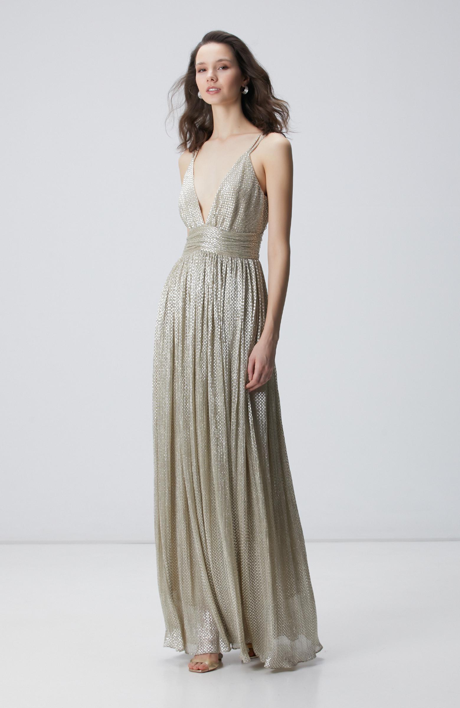  Network Kadın Gold Altın Rengi Maxi Abiye Elbise