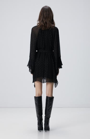  Network Kadın Siyah Desenli Mini Elbise