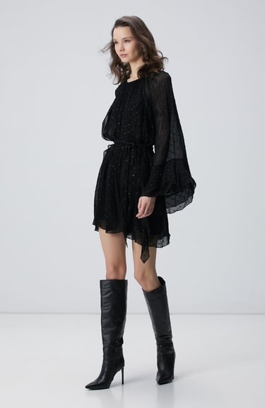  Network Kadın Siyah Desenli Mini Elbise