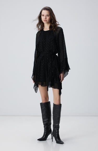  Network Kadın Siyah Desenli Mini Elbise