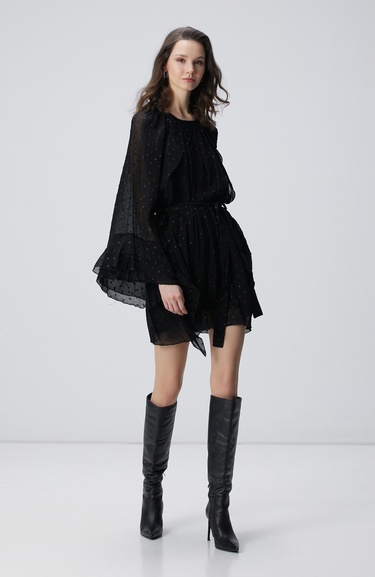  Network Kadın Siyah Desenli Mini Elbise