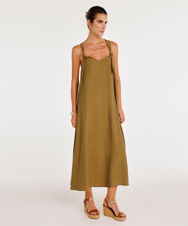  YARGICI Düğüm Askı Detaylı V Yaka Uzun Boy Elbise