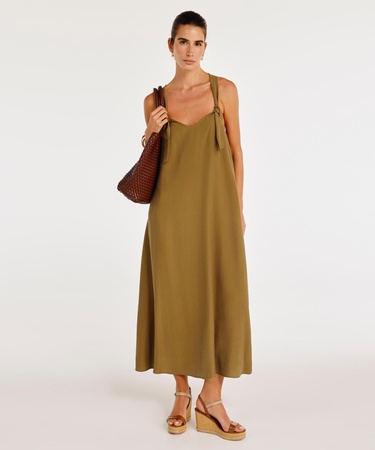  YARGICI Düğüm Askı Detaylı V Yaka Uzun Boy Elbise