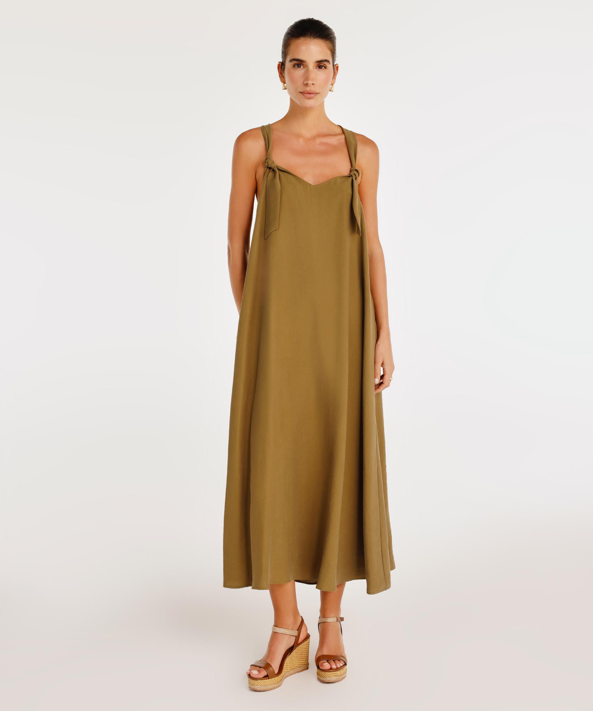 YARGICI Düğüm Askı Detaylı V Yaka Uzun Boy Elbise