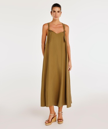  YARGICI Düğüm Askı Detaylı V Yaka Uzun Boy Elbise