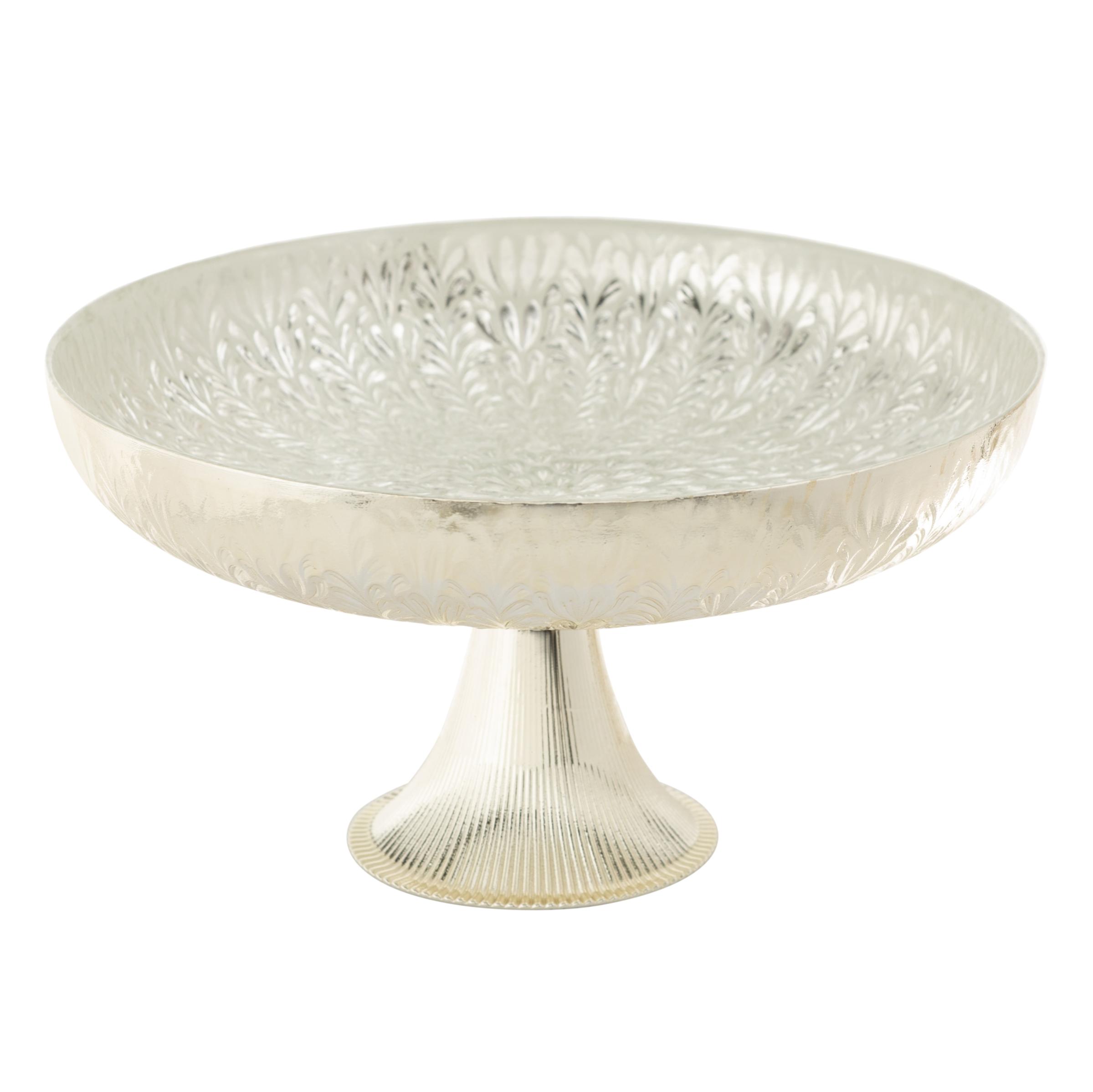 SILVER FLOWER AYAKLI SUNUM TABAĞI 28 CM