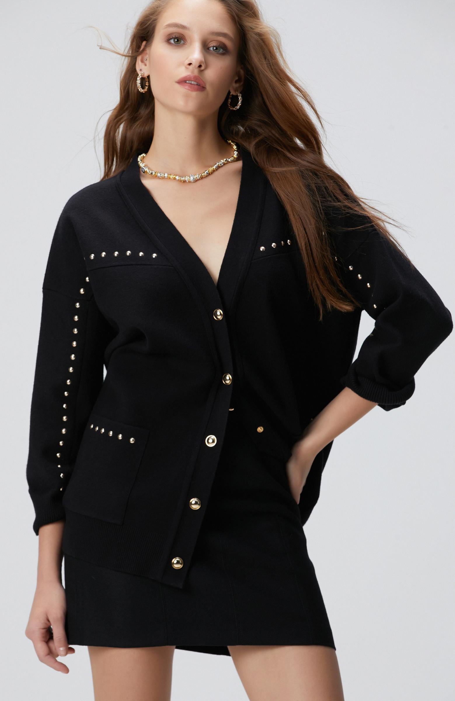 Network Kadın Siyah Trok Detaylı Hırka