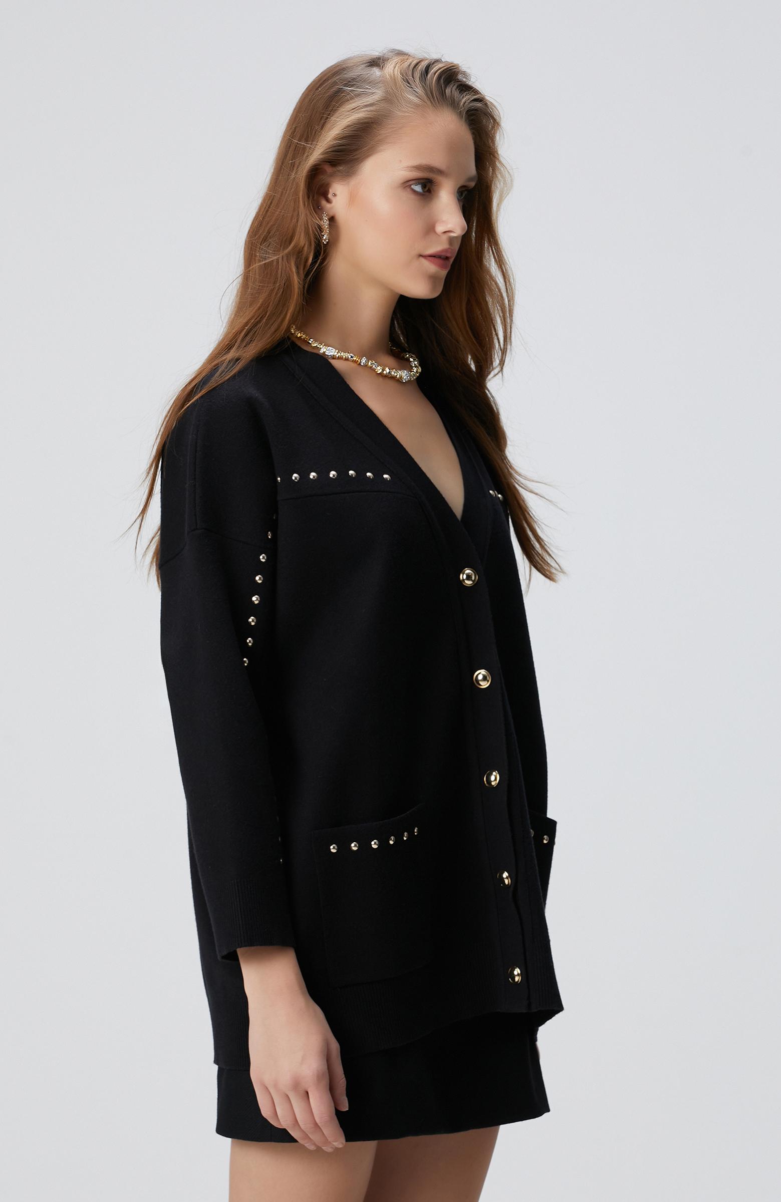 Network Kadın Siyah Trok Detaylı Hırka