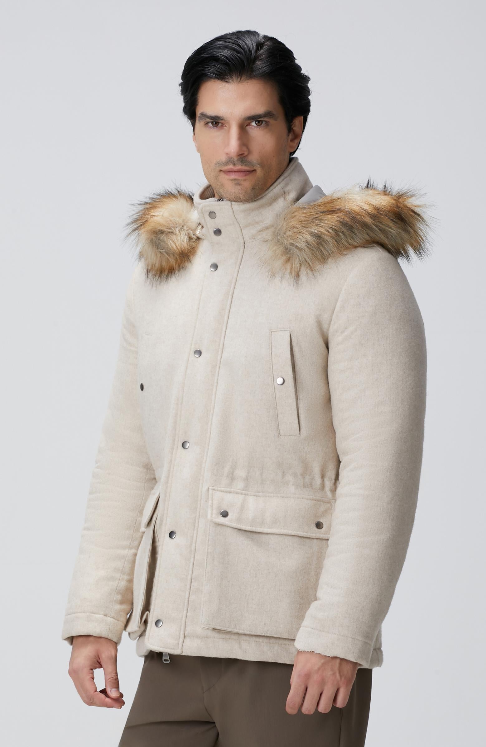 Network Erkek Taş Yün Kaşmir Karışımlı Casual Kaban