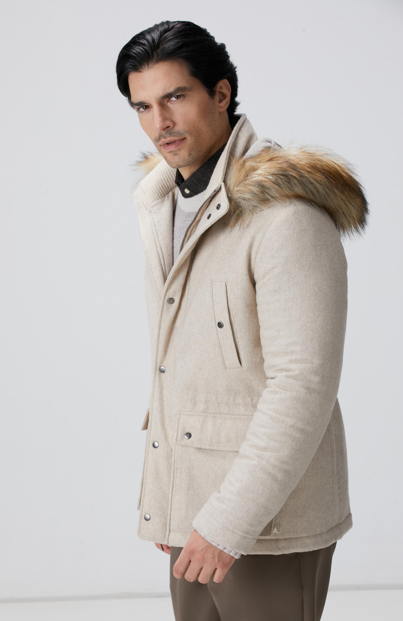  Network Erkek Taş Yün Kaşmir Karışımlı Casual Kaban