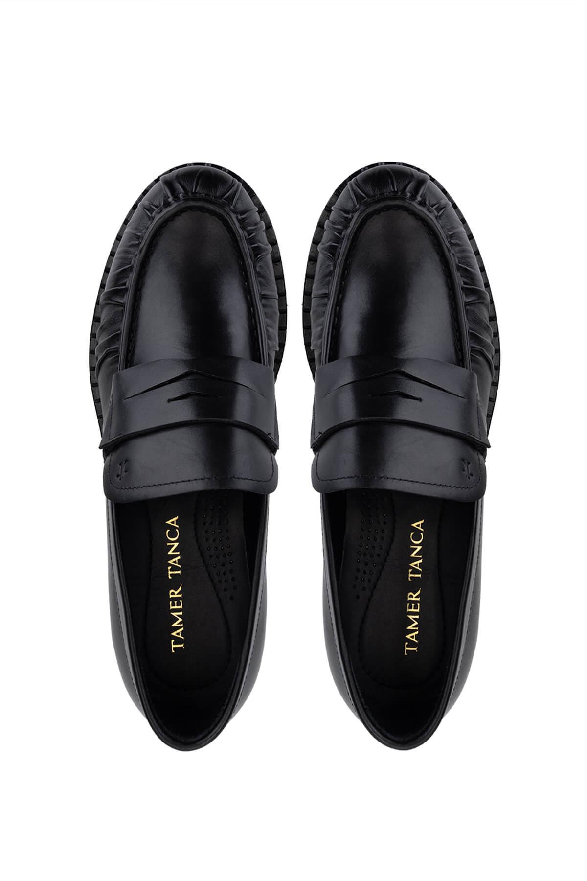 Tamer Tanca Erkek Hakiki Deri Siyah Deri Loafer Ayakkabı