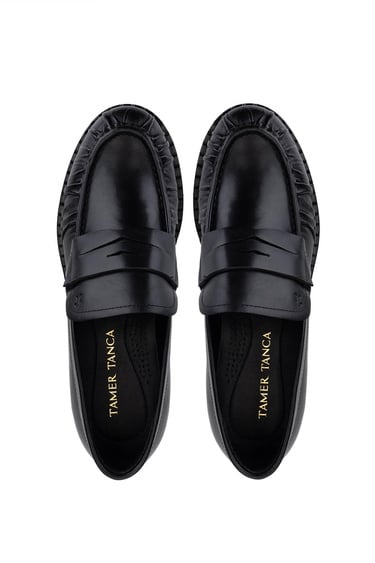  Tamer Tanca Erkek Hakiki Deri Siyah Deri Loafer Ayakkabı