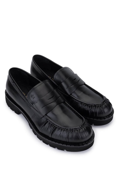  Tamer Tanca Erkek Hakiki Deri Siyah Deri Loafer Ayakkabı