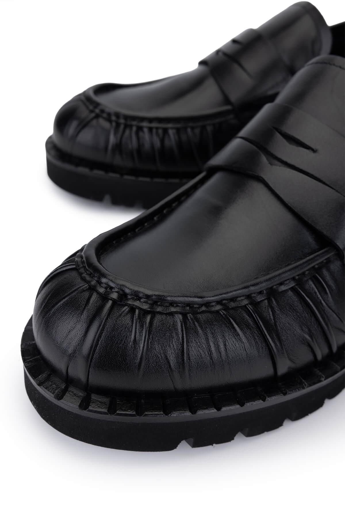 Tamer Tanca Erkek Hakiki Deri Siyah Deri Loafer Ayakkabı