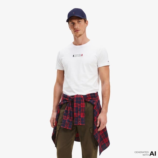  Tommy Hilfiger Brand Love Graphic Erkek Beyaz T-Shirt