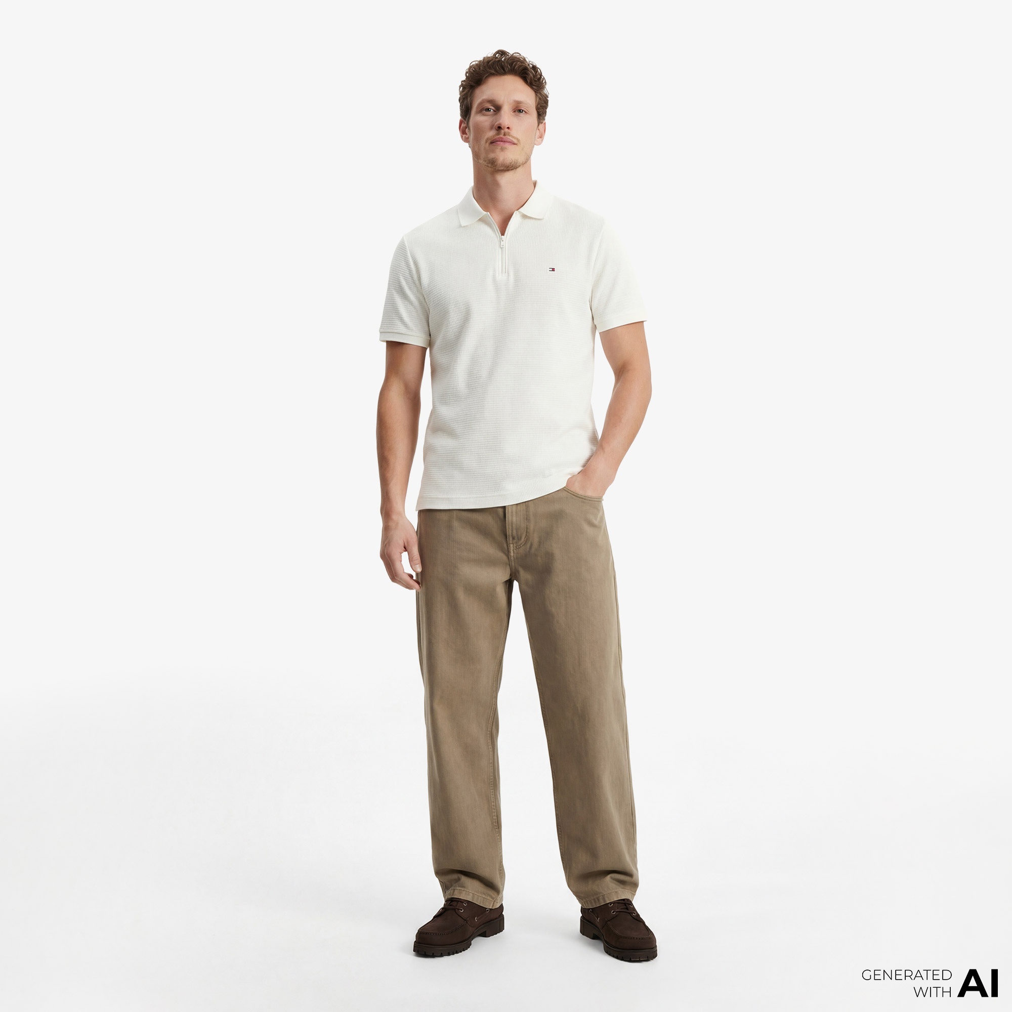 Tommy Hilfiger Performance Erkek Krem Rengi Polo T-Shirt