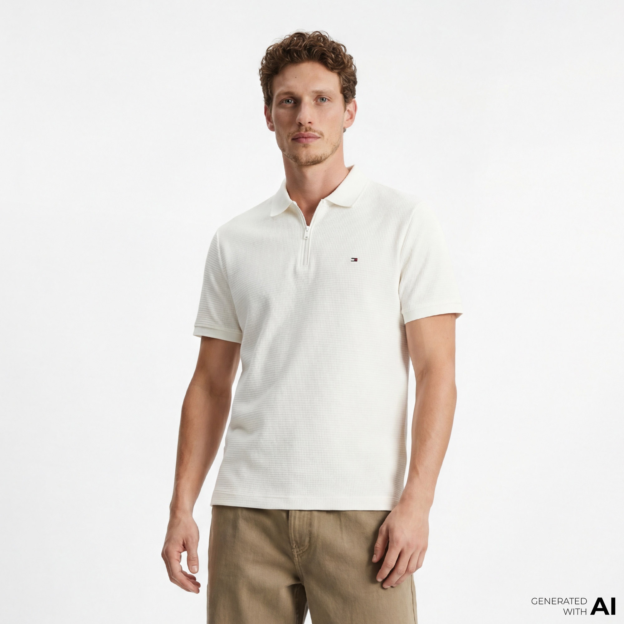 Tommy Hilfiger Performance Erkek Krem Rengi Polo T-Shirt