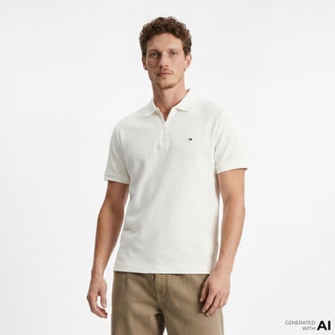  Tommy Hilfiger Performance Erkek Krem Rengi Polo T-Shirt