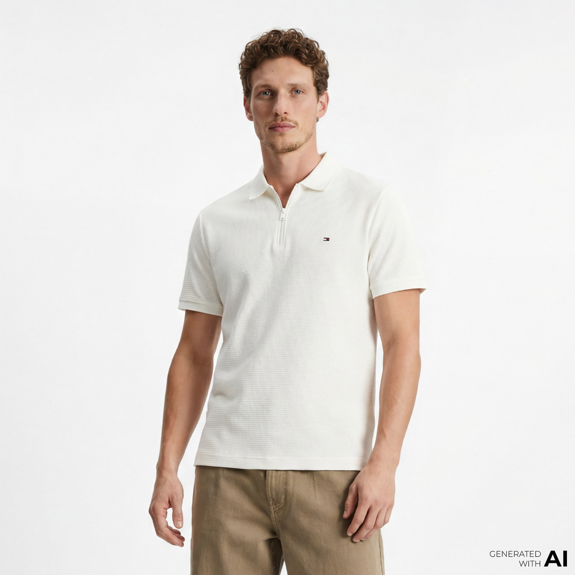  Tommy Hilfiger Performance Erkek Krem Rengi Polo T-Shirt